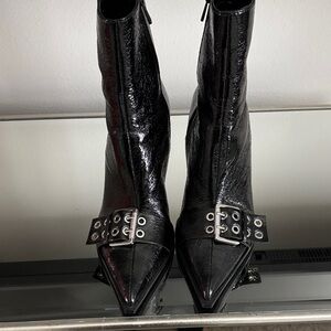 Zara Black Patent Heeled Boots